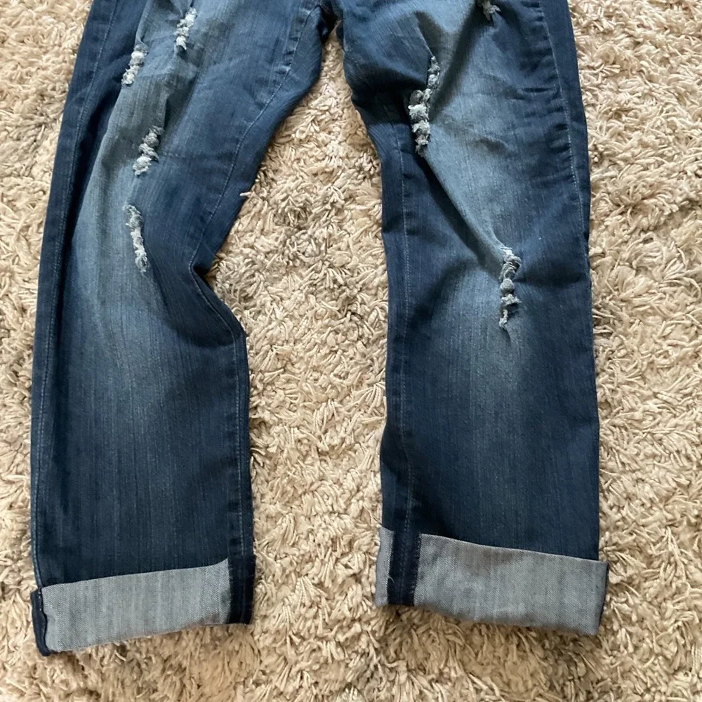 D-Fuz Premium Denim Distressed Straight Leg Jeans Dark Wash Blue Womens 9/10